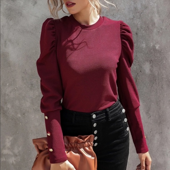 Button detail sleeve top mauve purple - Picture 2 of 16